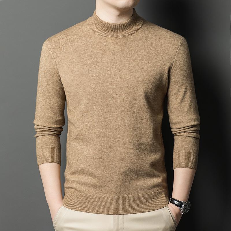 Men's High Neck Wool Sweater - Warm, Versatile Knitwear for Autumn & Winter
