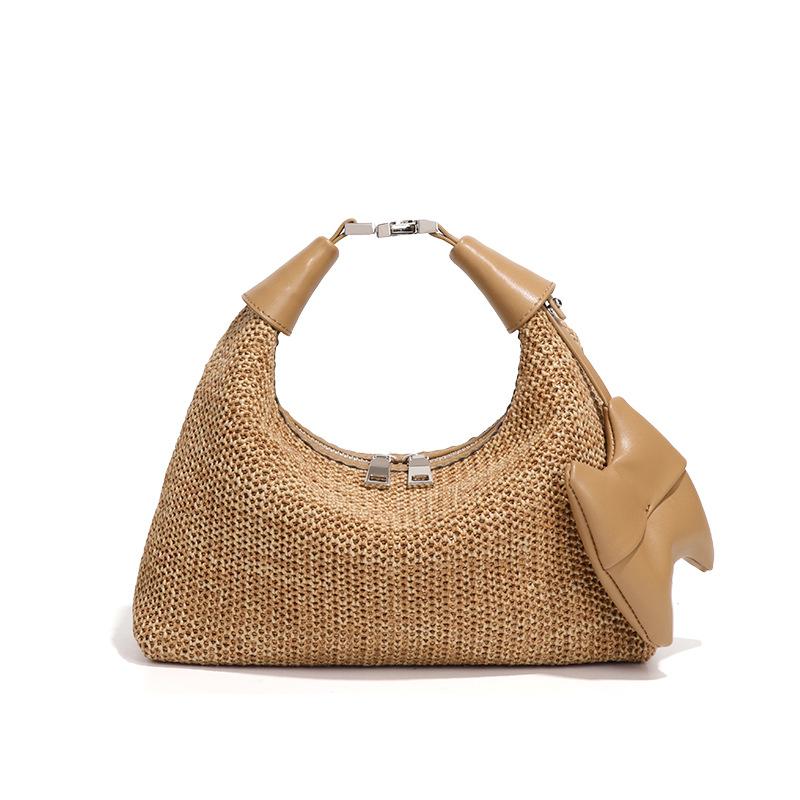 

Летняя пляжная сумка-тоут из рафии, повседневная и универсальная, сумка-подмышка на одно плечо, модная плетеная сумка-пельмень из соломы