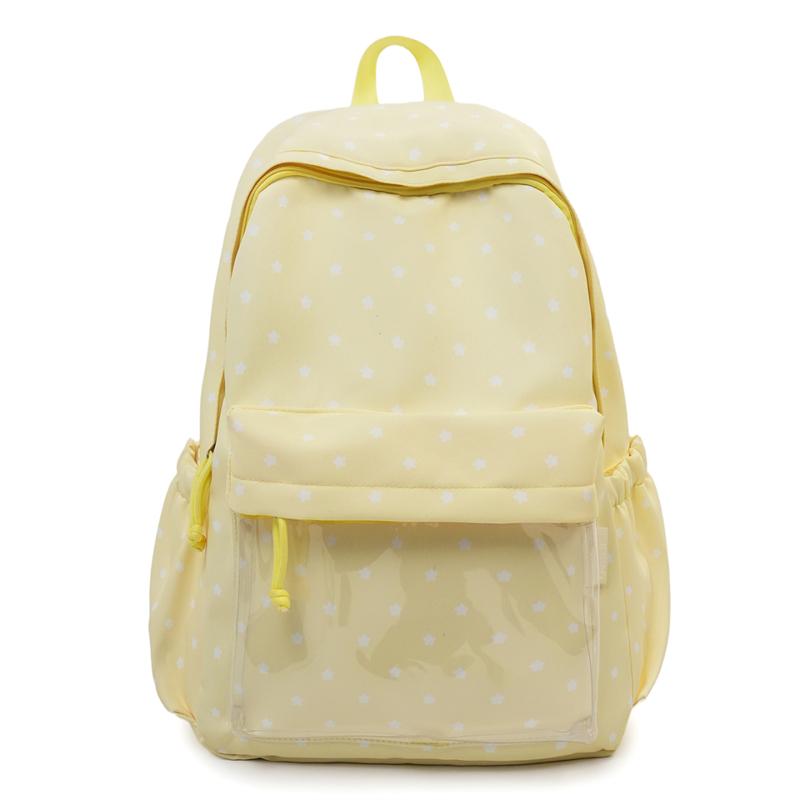 Cute Star Print Backpack for Women & Girls – Transparent Front Pocket, Lightweight Design – Perfect for School, Travel & Daily Use