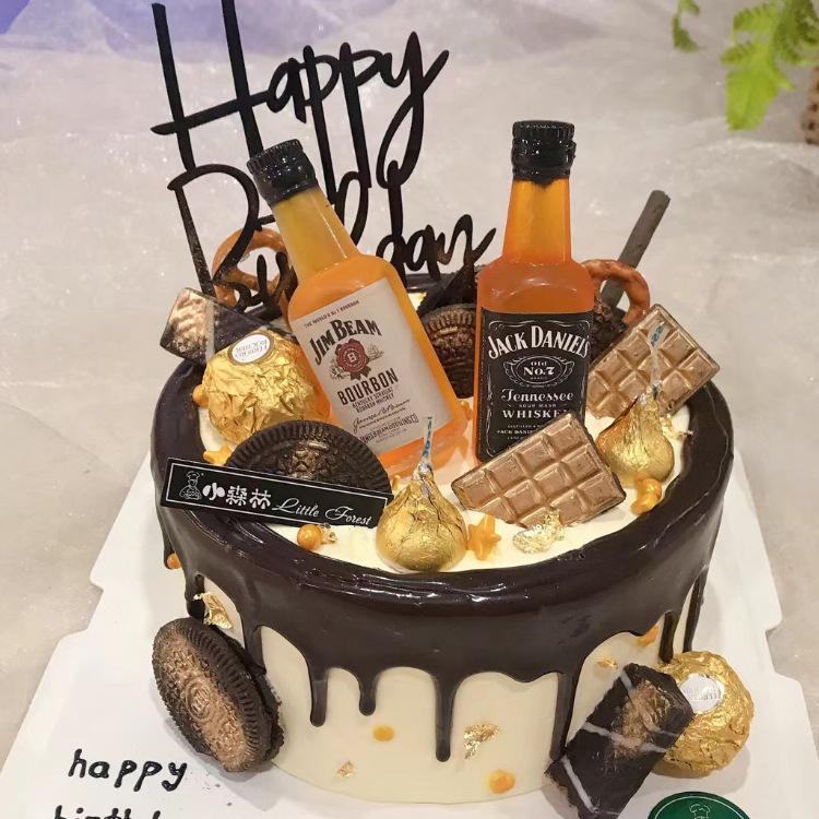 Godlike Dad Birthday Cake Decor: Mini Liquor Bottle Figurine and Plastic Drink Companion Accessories
