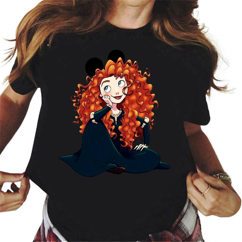 Mickey Ear Hat Ariel The Little Mermaid Print T-shirts Casual Streetwear Vintage Harajuku Princess Print T Shirt 90s Girls