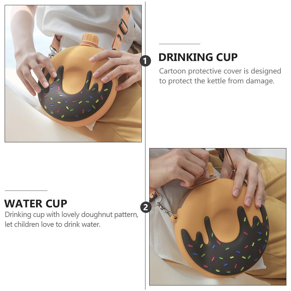 1 pc 250Ml Silicone Water Bottle Doughnut Shape Portable Drinking Cup For Water Bottle Lovely Pattern