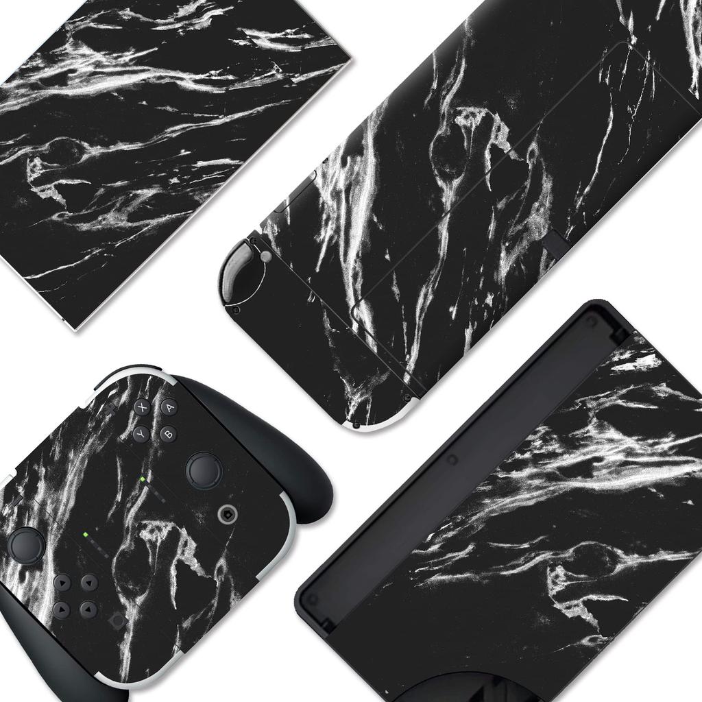 Kompletní sada ochranných samolepek pro PlayVital Switch OLED Vlastní vinylové samolepky pro konzoli Switch OLED, dok, grip, černé modely a Joy-Con & &