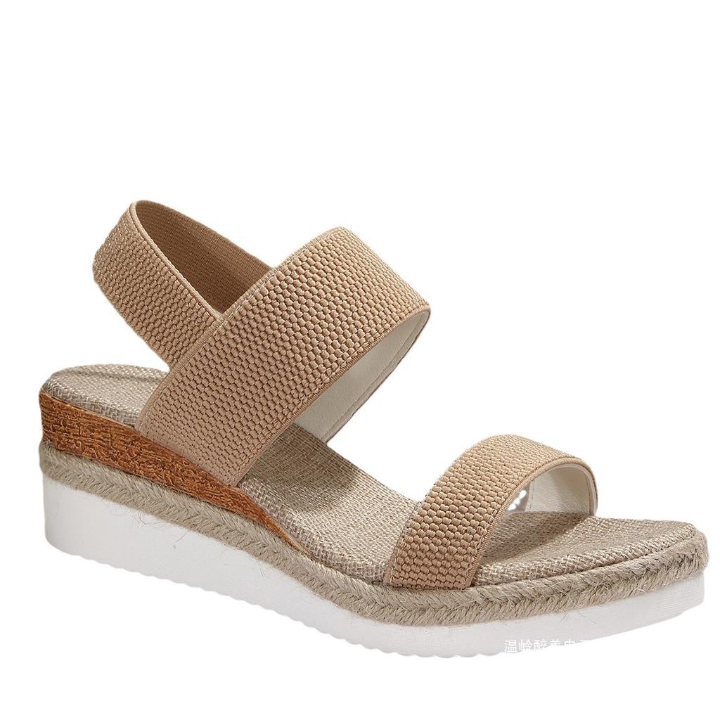 Große lockere und enge Keilsandalen mit Schnürsenkeln Damen High Heels Hanfseil Zehenfrei Schuhe Strand-Flip-Flops