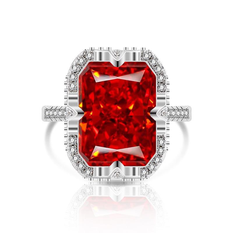 2026 Colored Treasure Ice Flower Cut Zircon Ring, European and American Fashion Luxury Inlaid Flash High Carbon Diamond Ring