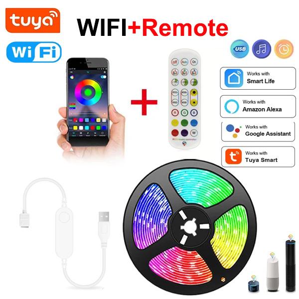 Tuya LED Strip Light WIFI APP Control 5050 RGB Led Lights Alexa Flexible Ribbon Lus Led 5V USB TV BackLight Room Decoration