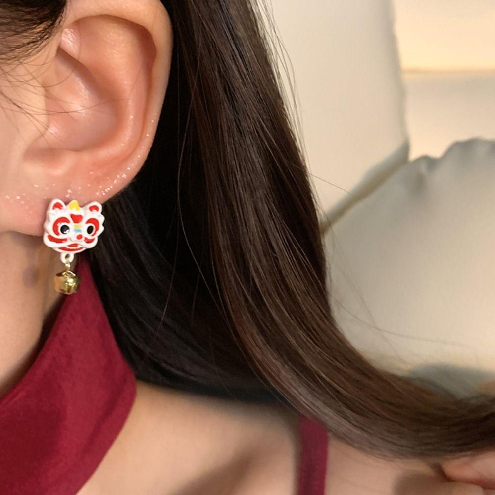 

Dragon Lion Dance Earrings Studs Enamel Bell Dangle Earrings Accessories