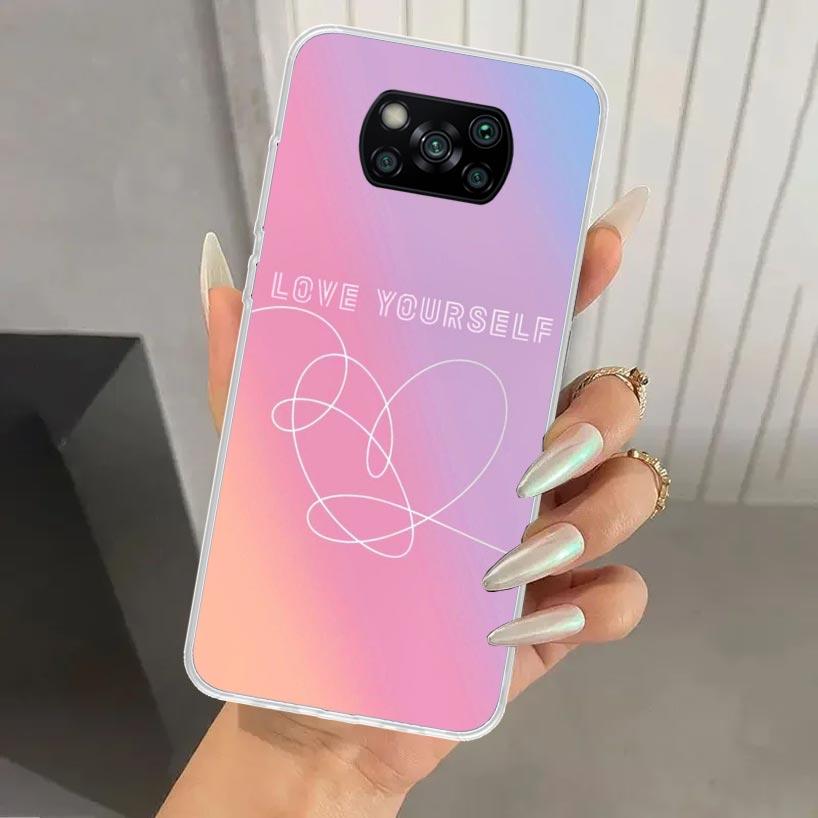 Love Yourself Flower Heart Line Kpop Phone Case for Xiaomi Poco X5 X6 X7 Pro F7 Ultra M7 Redmi 15 15C 13 13C 12 12C 10 10A 10C 9