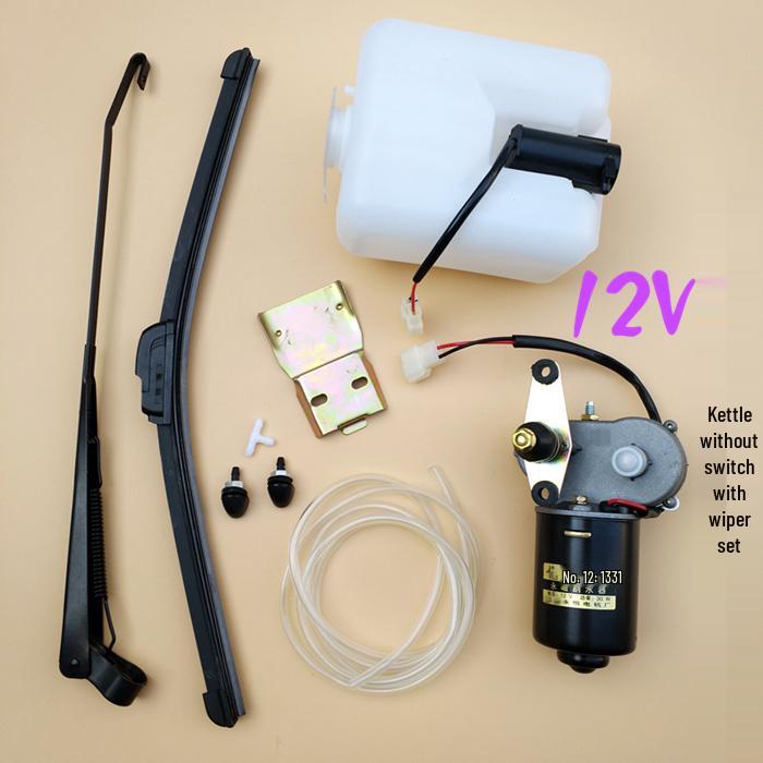 12V Electric Tricycle Wiper & Water Sprayer Assembly with Four-Wheel Motor, Wiper Arm, and Blade