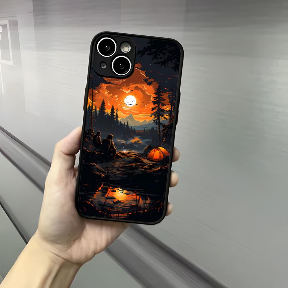 Nature Outdoor Camping Phone Case For Iphone 17 16 15 14 13 12 Pro Max Xr Air Plus Skin Feel Black Hard Shell Cover