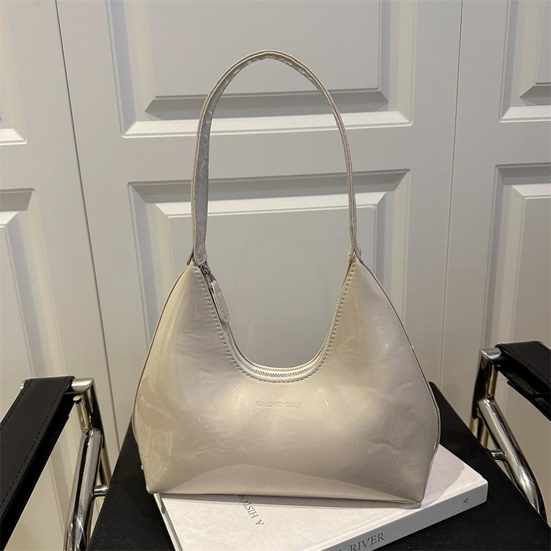 Chic Glossy Half Mo Bag, Daily Underarm Bag, Sleek Pu Leather Tote Shoulder Purses, Modern Styles for Women Everyday Elegance