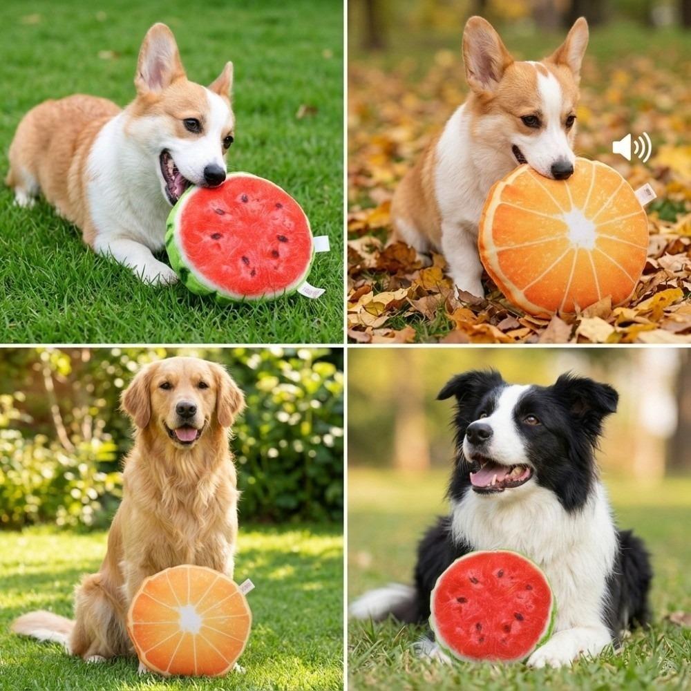 Built In Squeaker Squeaky Dog Toy Soft Plush Fabric Fruit Plush Toy Indoor Interactive Play Orange Plush Dog Toy