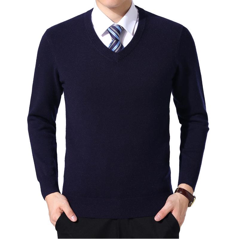 Men's V-Neck Winter Knit Sweater - Middle-Aged Thick & Warm Pullover