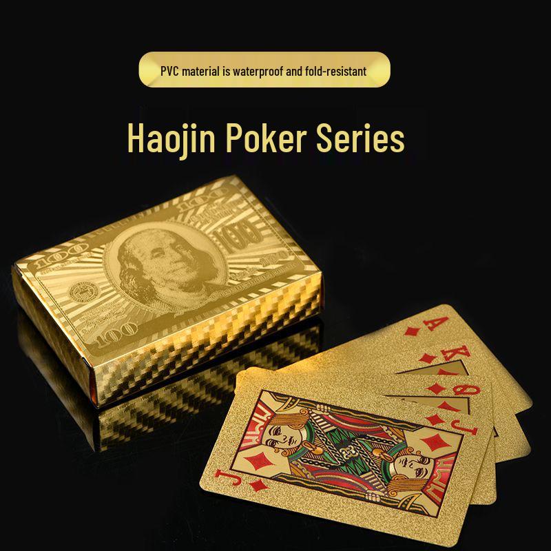 Gold Foil Black Plastic Playing Cards - Waterproof, Wear-Resistant PVC for Dou Dizhu Entertainment
