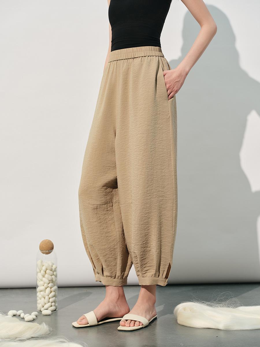 

2026 Spring/Summer Women s High Waist Silk Cotton Wide Leg Pants - Good Drape Casual Mulberry Silk Scythe Pants XXL (70-77.5 kg)