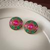 Pink And Green Round Stud Earrings Retro Fashion Pendant Green Crystal Necklace  Wedding Party