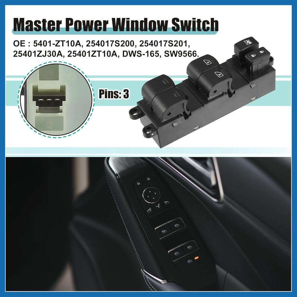 Front Left Driver Side Master Power Window Switch Fit for Nissan Armada Titan 2004 2005 No.254017S200 - Pack of 1 Black Item Replacement