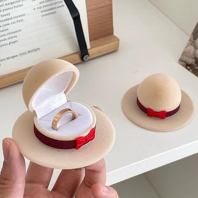 Romantic Wedding Rings Box Cute Creative Hat Shape Ring Box Jewelry Boxes Engagement Ring Case Rings Packaging Display Boxes