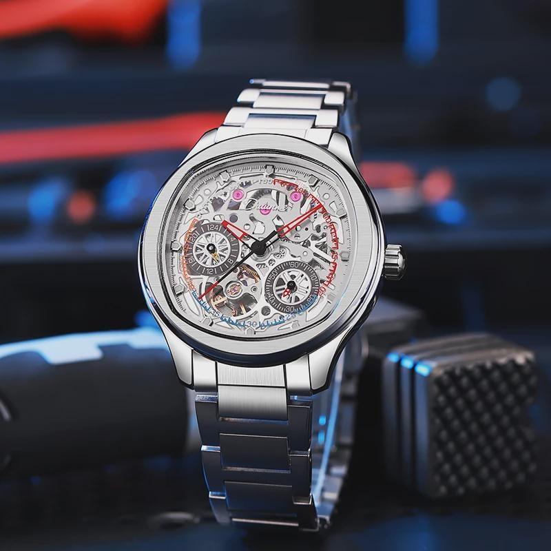Top-Marke Luxus Skelett Tourbillon Automatische Mechanische Uhr für Herren Sport Vollstahl Wasserdichte Uhren