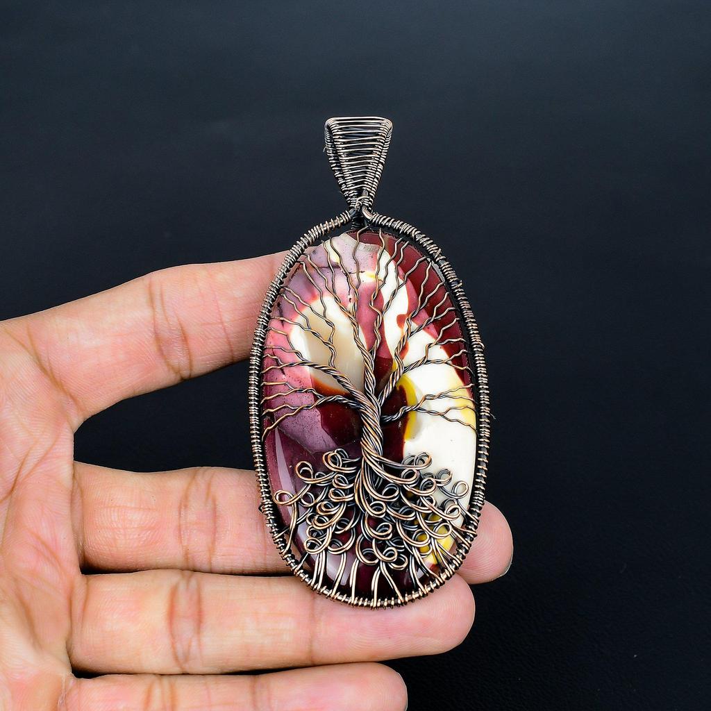 Tree Of Life Mookaite Pendant, Handmade Gemstone 999 Copper Wire Wrap Pendant Antique Jewelry, For Gift Copper Jewelry