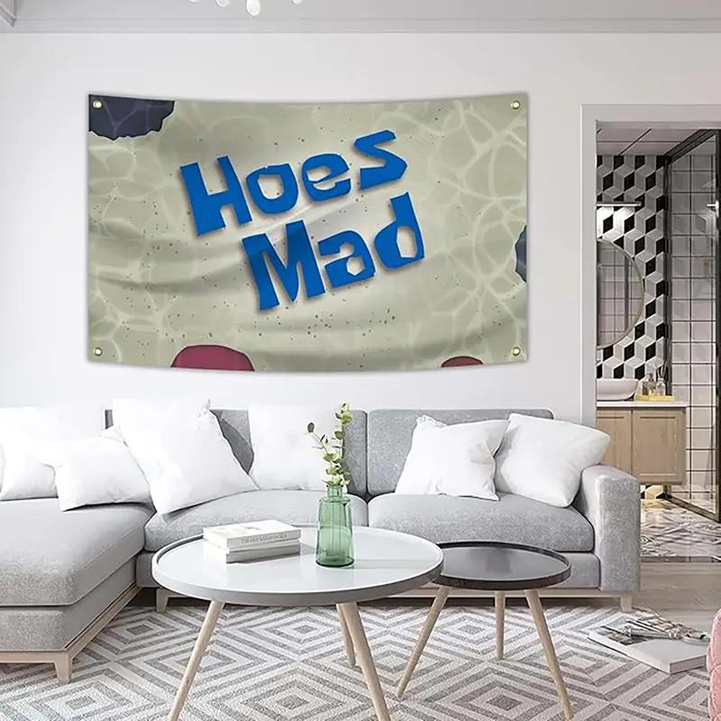 VIKAMA Funny Hoes Mad Meme Tapestry Polyester Spongebob Style Wall Hanging Aesthetic Dorm Decor Home Decor