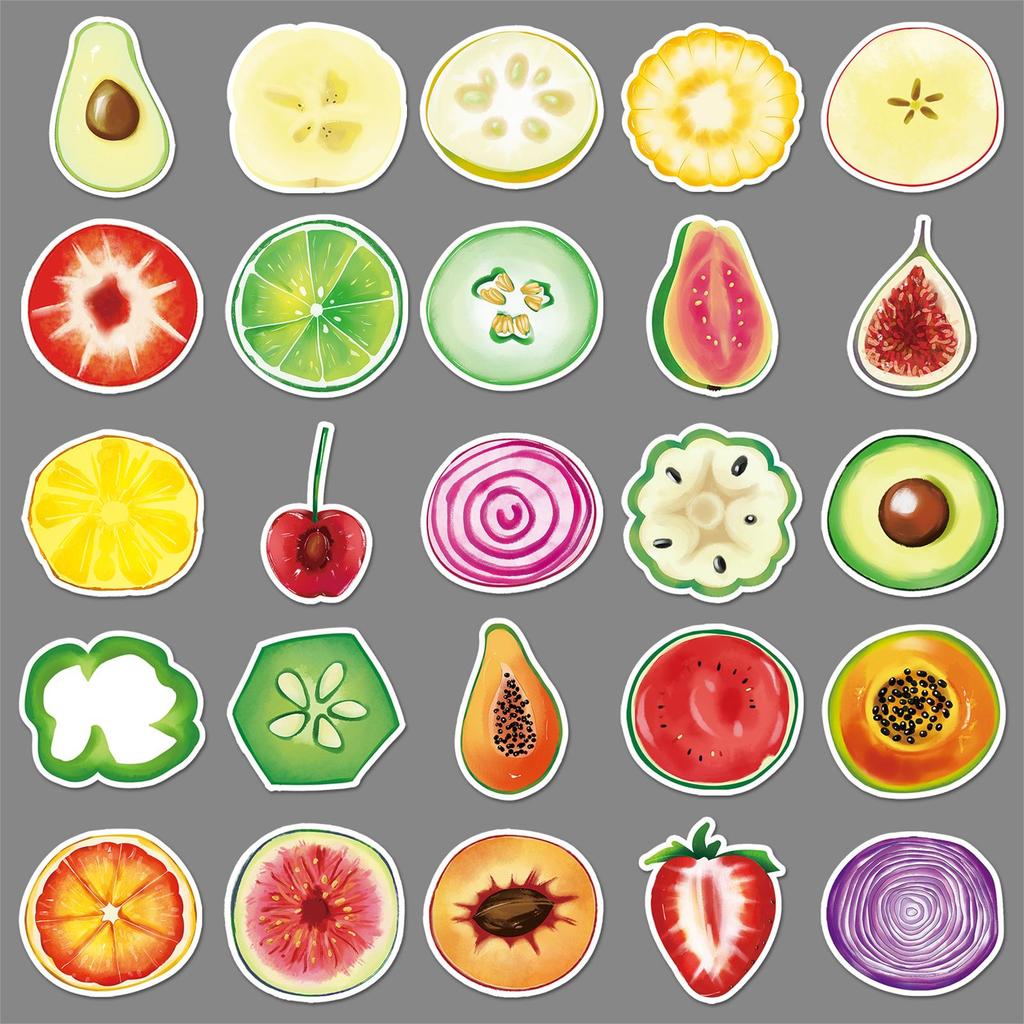 50 Sheets of Cute Fruit & Veggie Waterproof Face Stickers