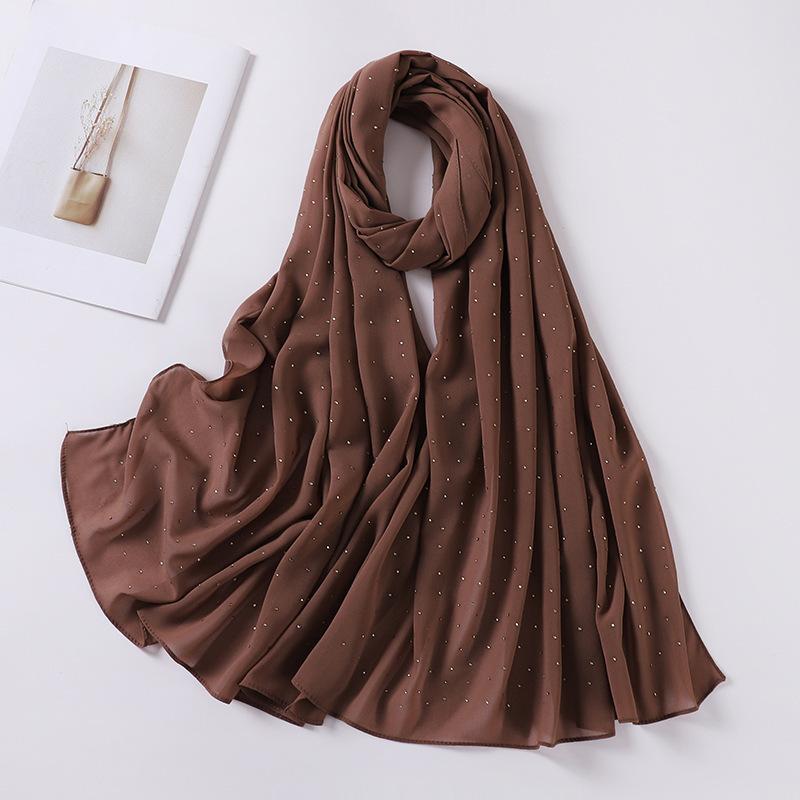 Imitation Pearls Rhinestones Scarves Shawls Women Long Scarf Neckerchief Tudung Bawal Veil Turban Bandana Muslim Hijab Headscarf