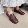 Genuine Leather Women Pumps Retro Square Toe Soft Sole Comfortable Shallow Slip-on Low Heel Shoes