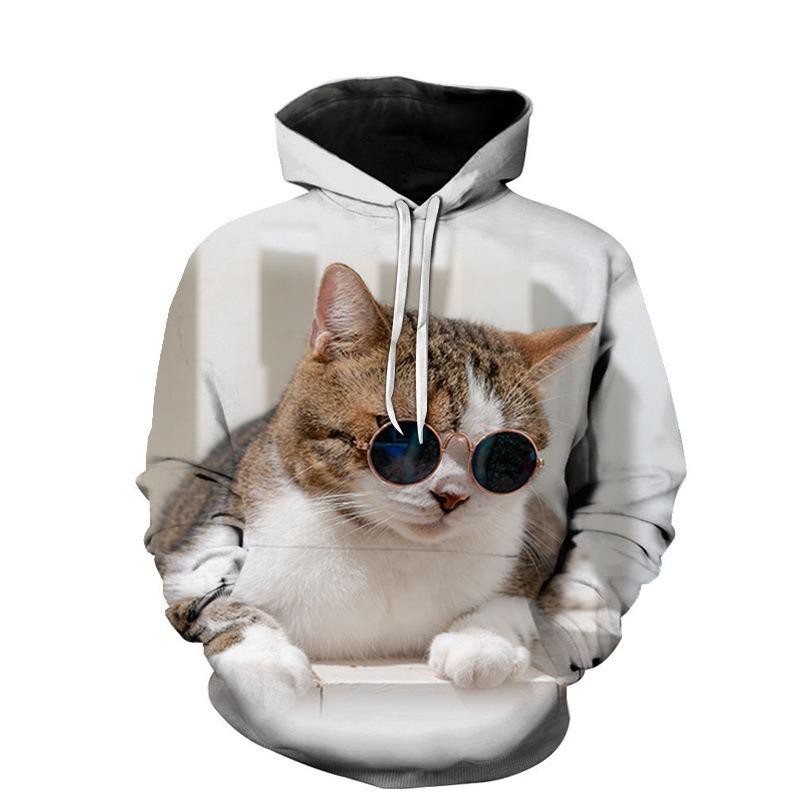 Autumn 3D Cute Cat Printed Hoodies Fashionable Casual Sports Long Sleeved Men's Hooded Sweatshirts