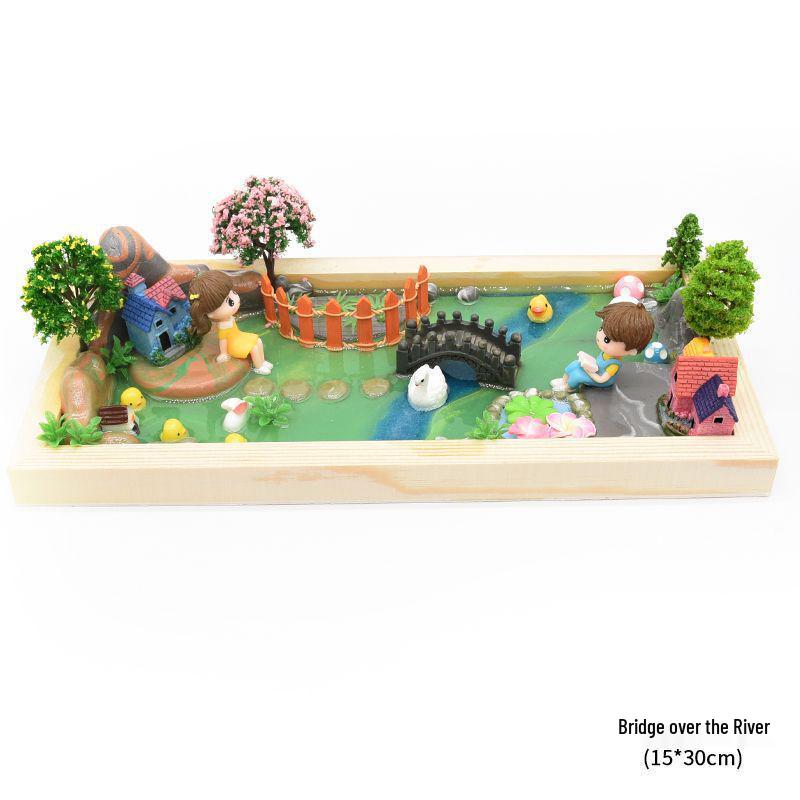 Children's Creative Epoxy Micro-Landscape Kit: Wooden Frame, Color Clay Accessories for Boys and Girls