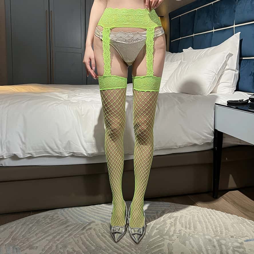 Lace Floral Fishnet Suspender Stockings Garter Belt Thigh High Mesh Pantyhose Sexy Hot Woman Tights for Night Party Club Wear