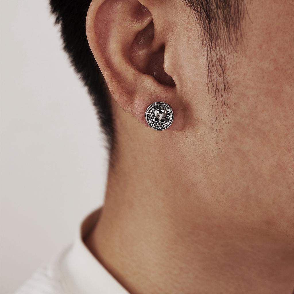 Retro Skull Earrings for Men Stainless Steel Hypoallergenic Punk Gothic Jewelry Biker Rock Hiphop Edgy Accessories Unisex Gift