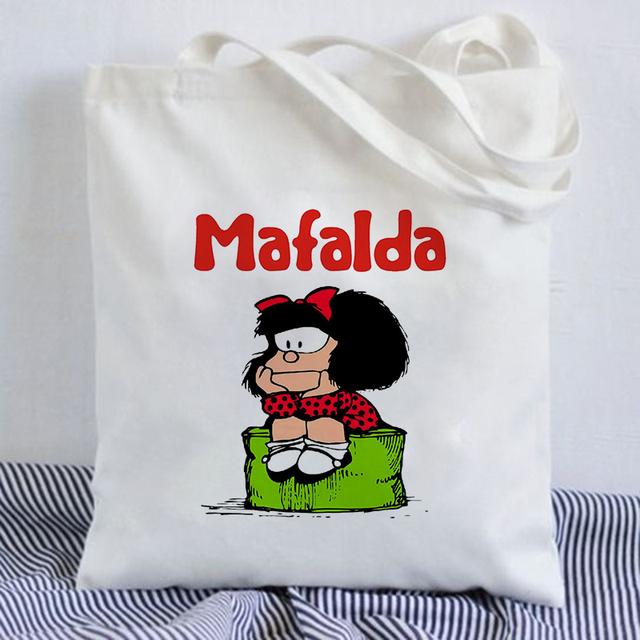 Kawaii Shopping Bag Mafalda Cute Anime Harajuku Canvas Bag Tote Bag Lady Handbag Large Capacity Shopper Bag Casual Shoulder Bag