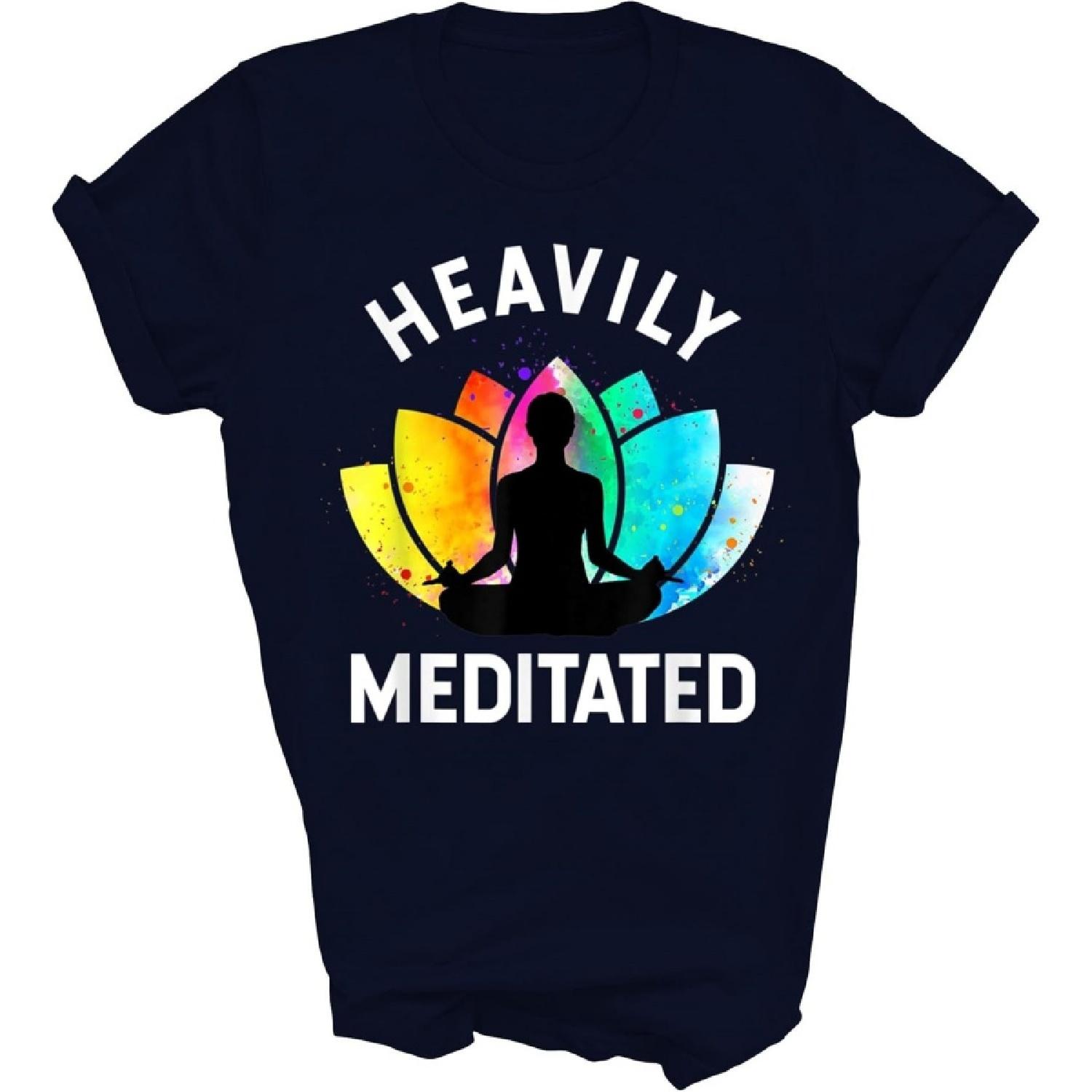 MIRABOZZI Heavily Meditated Funny Meditation Yoga Lover Unisex Shirt Gift Women Men T-Shirt (Navy;S) XXXXXL разноцветный