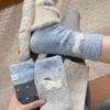 Gray-Blue Wool Socks Children'S Warm Ideas Yarn Twist Medium Tube Socks Fleece Thickened Winter Confinement Socks