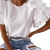 T-shirt Casual da Donna Girocollo Anti-pilling Elastica Traspirante Top da Donna Manica Corta a Volant Stratificato Camicetta da Donna Streetwear
