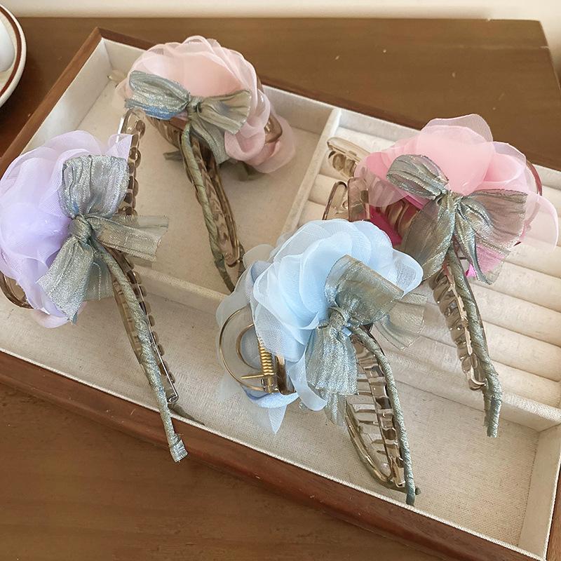 Épingle à cheveux fleur nœud en maille acrylique début printemps niche vacances clip photo accessoires cheveux tendance élégants doux