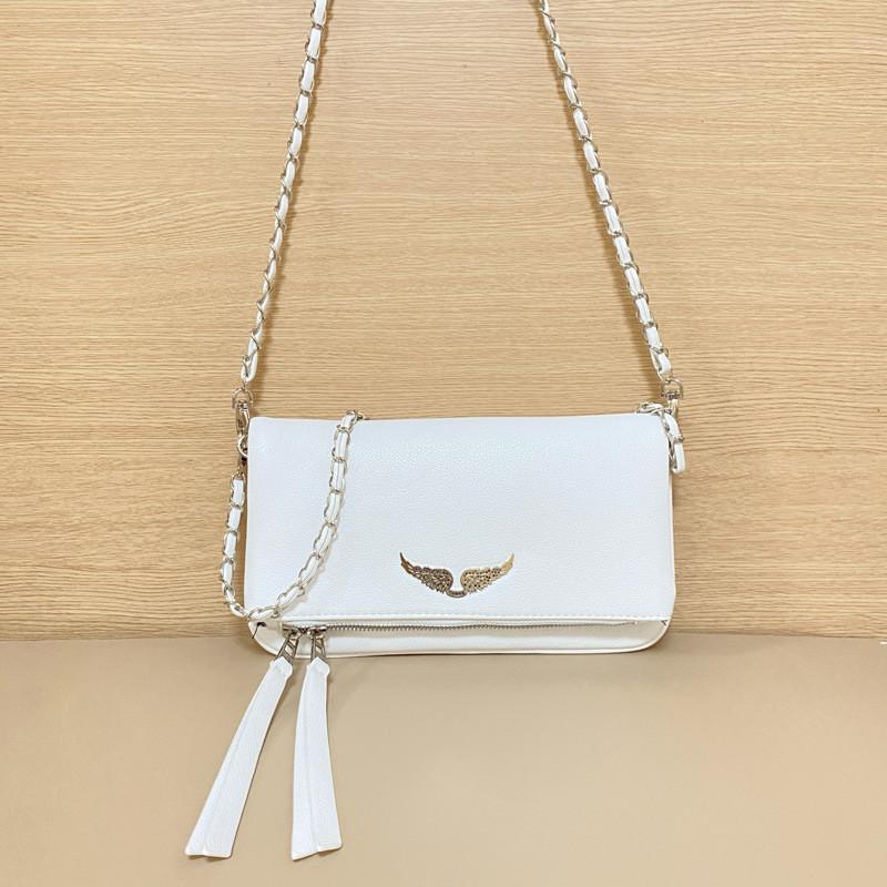 Simple Solid Color Gold Wing Decoration Women Casual Shoulder Bag Tassels With