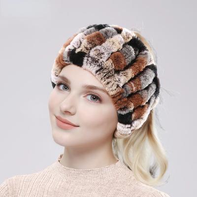 Kvinner Ekte pels Håndlaget Stretch Pels Skjerf Strikk Ekte Rex kaninpels Pannebånd Jenter Naturlig Pels Ring Cowl Snood Skjerf Vinter
