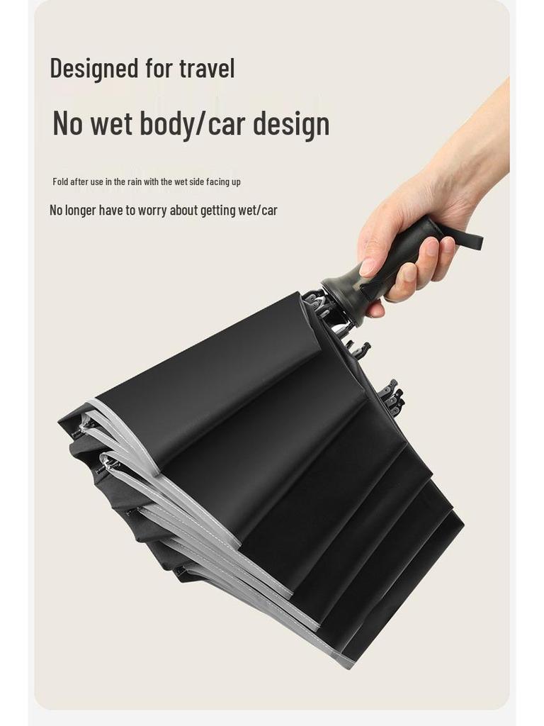 10-Rib Automatic Black Dual-Use Umbrella for Sun and Rain