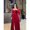 New Lace Waist Cinched Long Sleeve Maxi Dress, Elegant Evening Party Gown, European Style Long Dress for Women