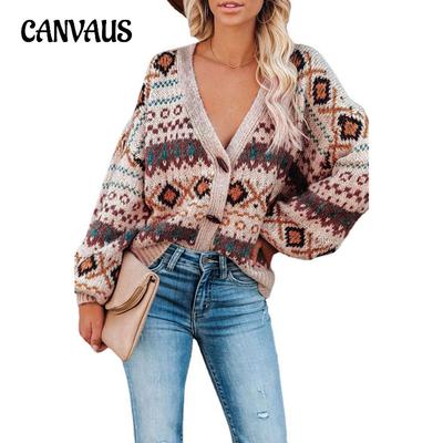 Pull Tricoté d'Hiver Tendance Femme Grande Taille Ample Décontracté Col V Cardigan Veste Pull
