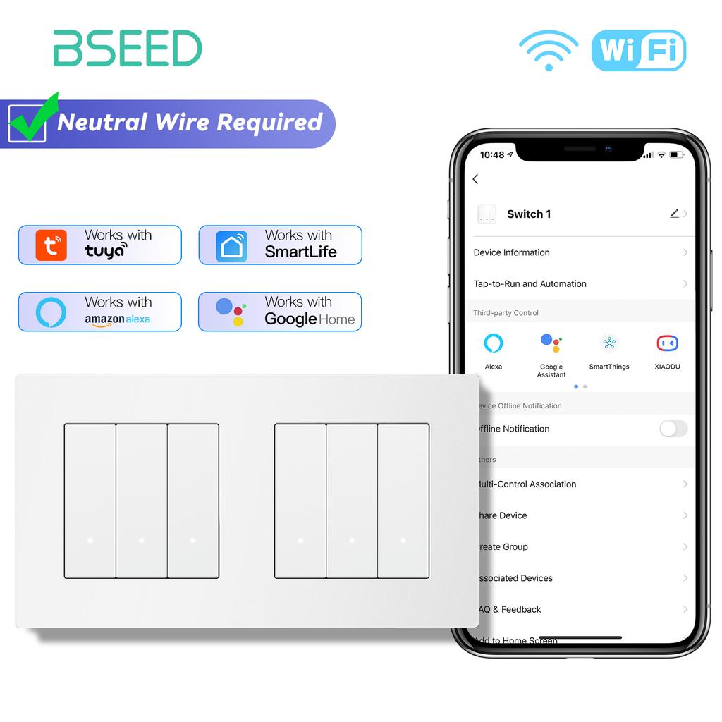 BSEED WIFI Klick-Schalter Wand Smart Klick Licht Kunststoffschalter Gelbe Hintergrundbeleuchtung Kunststoffrahmen EU-Standard Tuya APP Schalter
