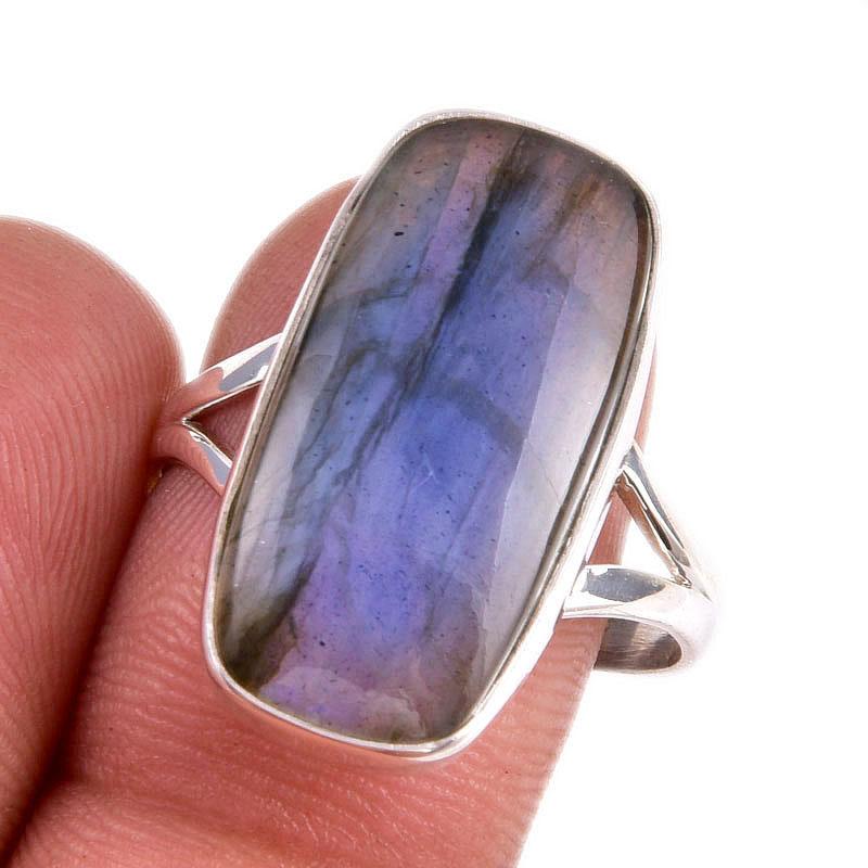 

Natural Labradorite Gemstone 925 Solid Sterling Silver Jewelry Ring Size 9 l4E34