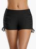 Women's Solid Color Flat-Leg Swim Trunks with Side Drawstrings