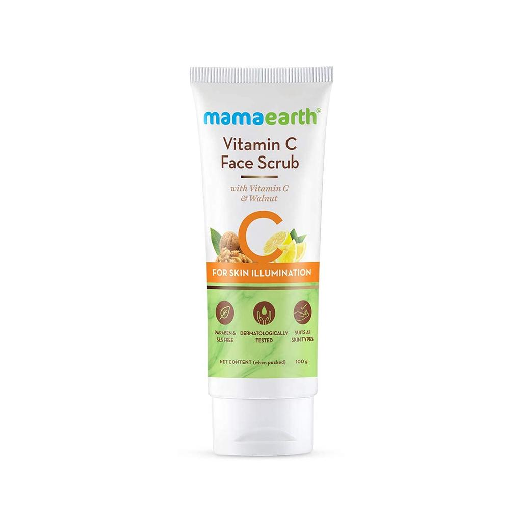 Mamaearth Vitamin C Face Scrub For Glowing Skin 100g With Walnut Shell Powder Gentle Exfoliation For Dull Uneven Skin Tone Brightening