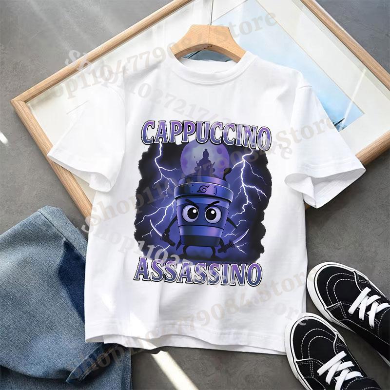 Italian Brainrot T-shirts for Children Anime Cartoon Cute Short Sleeved Shirt Boys Girls Summer Fashion Top Kids Clothes Gifts