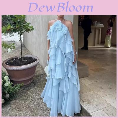 Polyester Flower Pattern Layered Backless Halter Dress For Elegant Women Spring