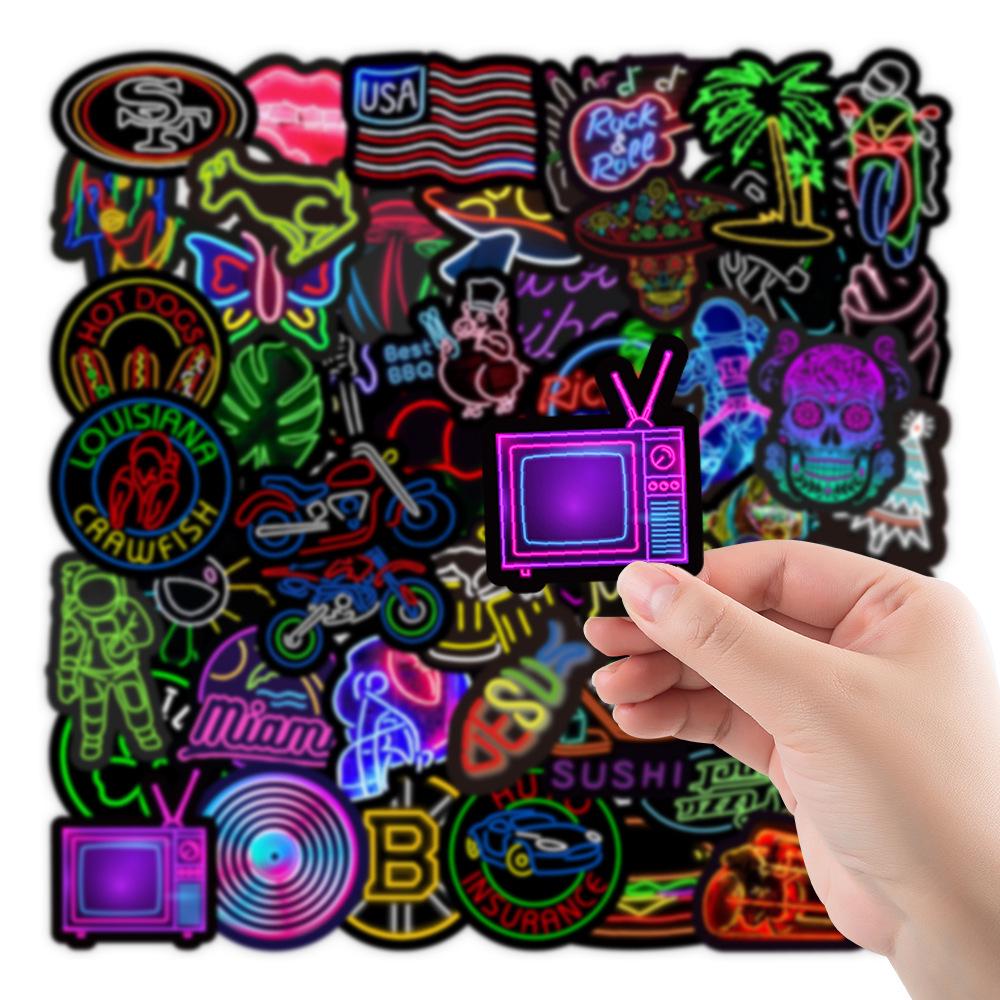 50 Trendy Neon Lights Stickers: Notebooks, Skateboards, Cars, Luggage Decor