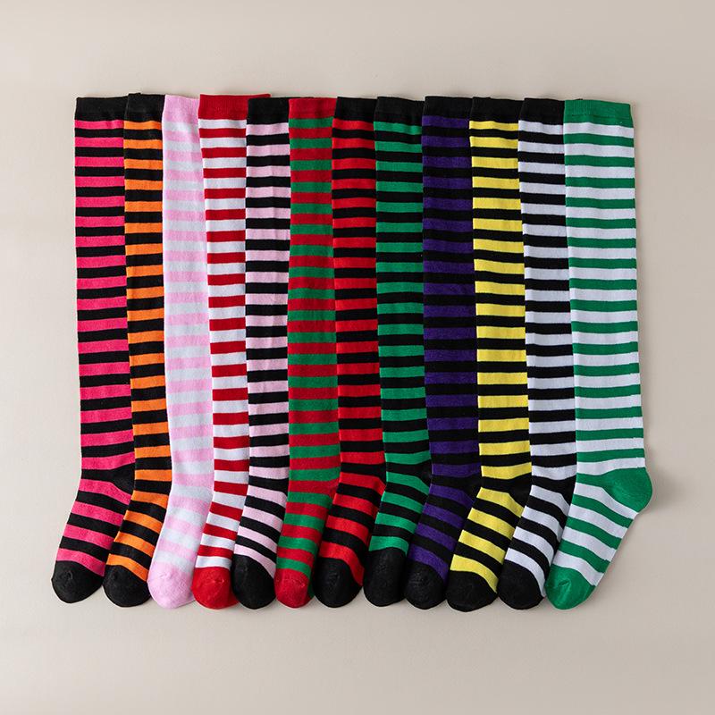Damen Overknee Socken mit Kreuzstreifen für Halloween, Weihnachten, Karneval, Tanz und Japanische Festivals